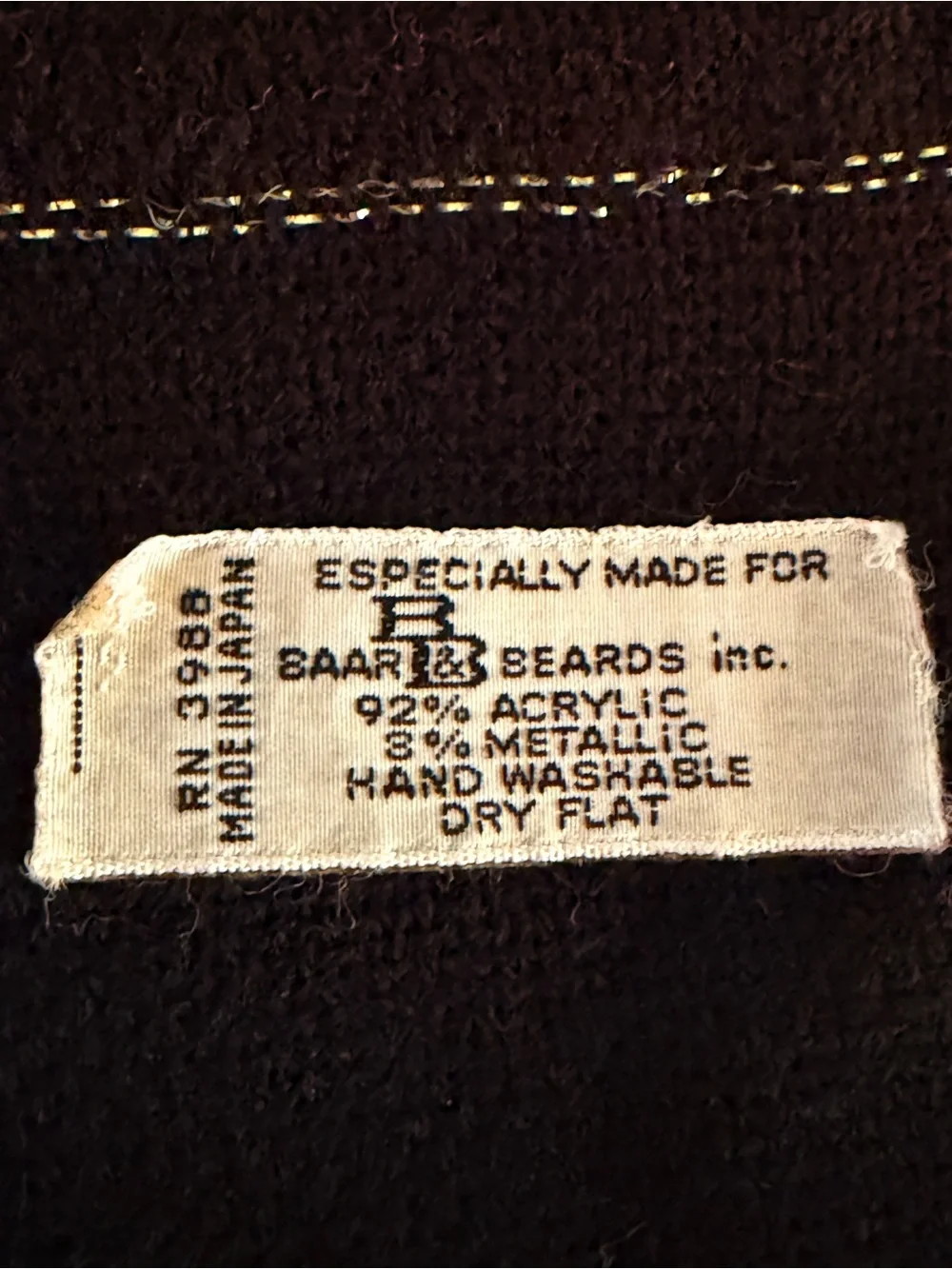 Baar & Beards Inc. Vintage 80’s Black and Gold Metallic Scarf/Wrap